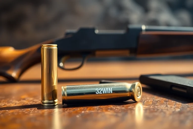 High-quality 32WIN cartridge with detailed branding, emphasizing accuracy and tradition, ready for hunting or collection.