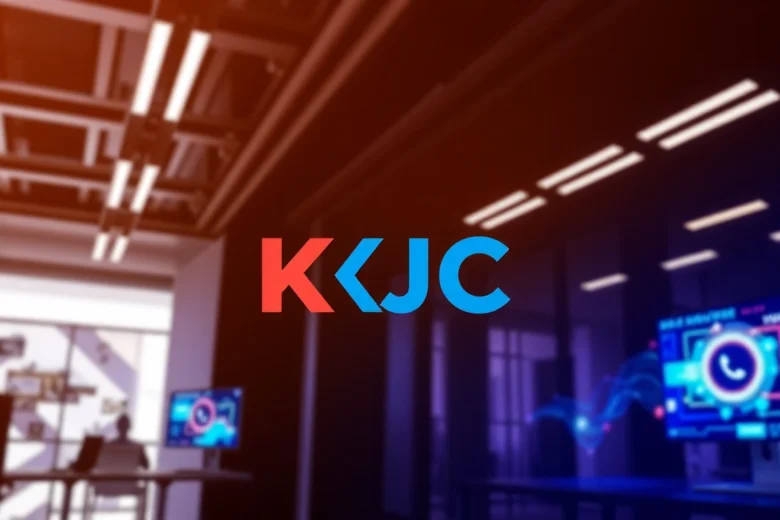 KJC brand logo displayed on a sleek digital interface, symbolizing innovation and connectivity