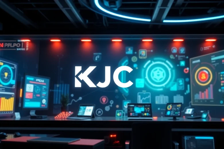 KJC brand logo and digital interface showcasing modern entertainment and technology integration