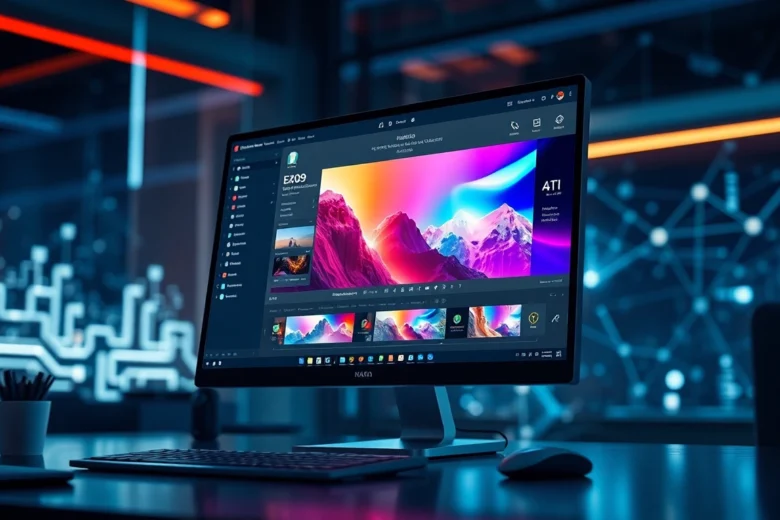 Close-up of the Nano Banana AI interface on a computer screen in a futuristic workspace