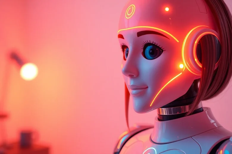 AI girlfriend engaging in a personalized chat on a sleek device screen, highlighting virtual companionship and emotional connection.