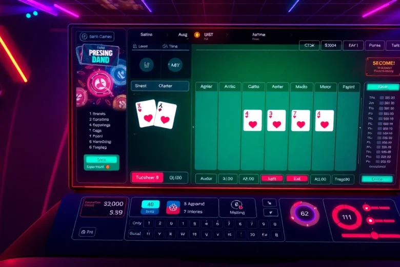 Hình ảnh cổng game b52 sôi động với các trò chơi bài trực tuyến hấp dẫn, ánh sáng neon nổi bật thu hút người chơi mới và cũ.