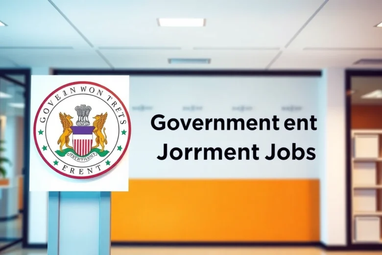 Government Jobs recruitment board with official emblem, representing career opportunities and