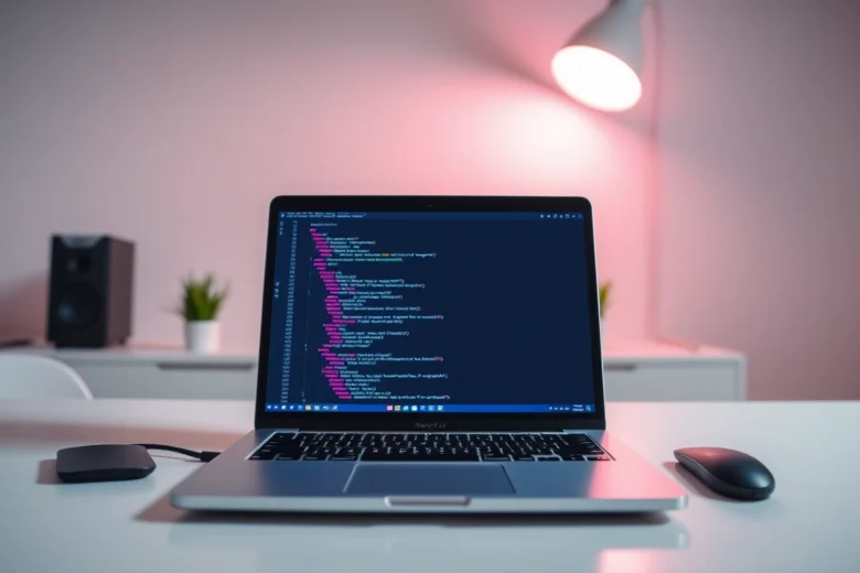 Next.js developer working on a web project in a bright, modern office environment