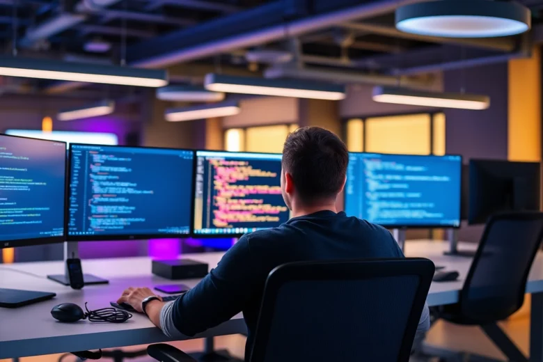 Professional developer coding a Next.js application to build fast, scalable websites efficiently.