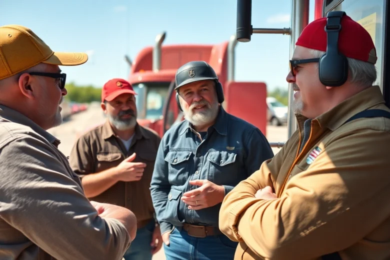 Truckers voice community gathering at rest stop to share insights and experiences quickly and