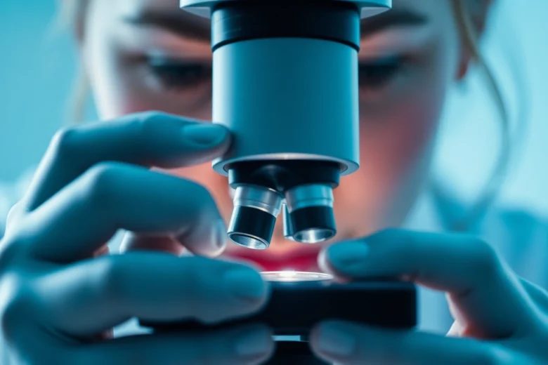 Fecondazione in vitro procedure performed by specialists in a modern lab environment showing