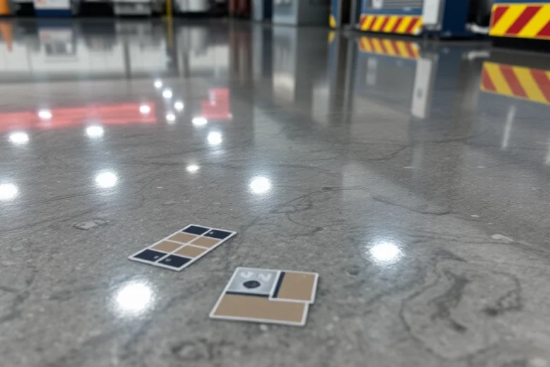 Professional epoxy resin Birmingham floor being applied with a high-gloss finish and vibrant