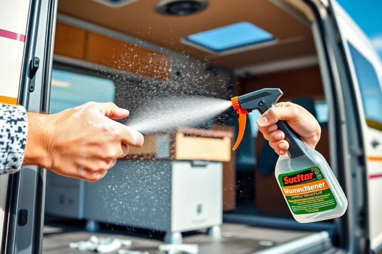 Effective Wohnmobilreiniger cleaning campervan with foam gun for spotless exterior shine and